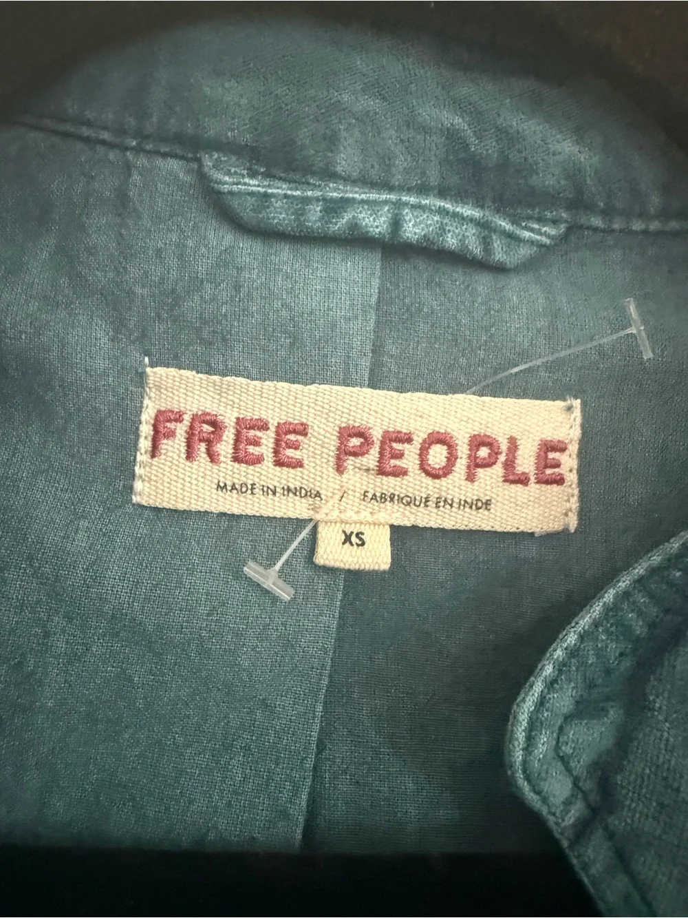 Free People Vintage Teal Double-Breasted Military Jacket